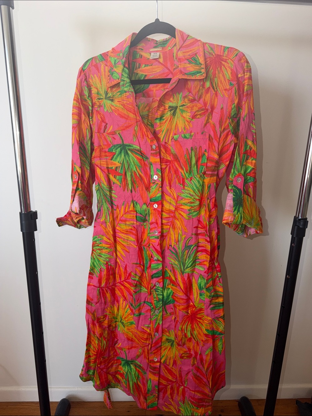 Magaschoni Pink Tropical Button-Front Swim Coverup